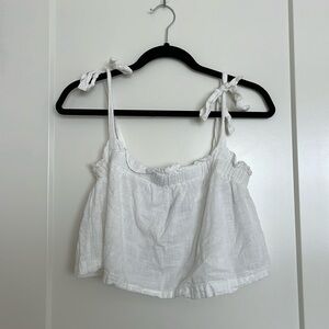 🍄 Cotton On: White Linen Crop Top Tie Straps